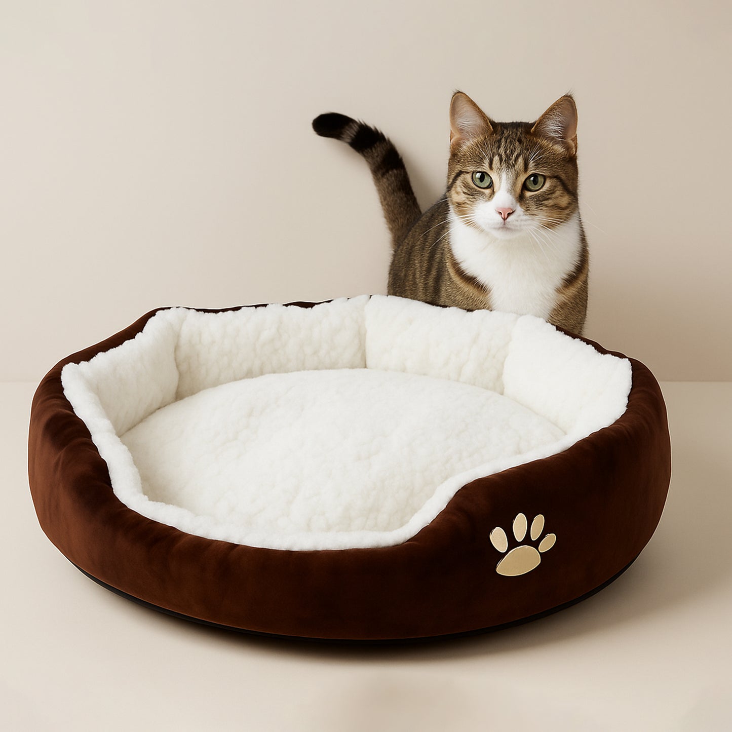 Soft Plush Round Pet Bed For Cats And Small Dogs (1 Pc)