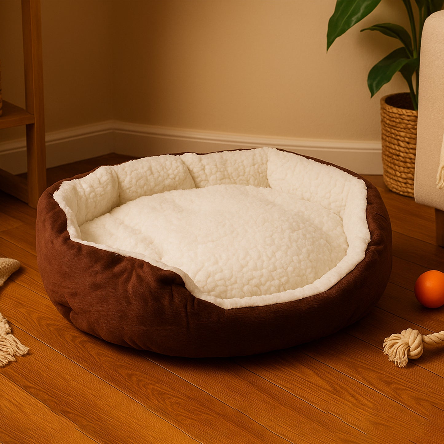 Soft Plush Round Pet Bed For Cats And Small Dogs (1 Pc)
